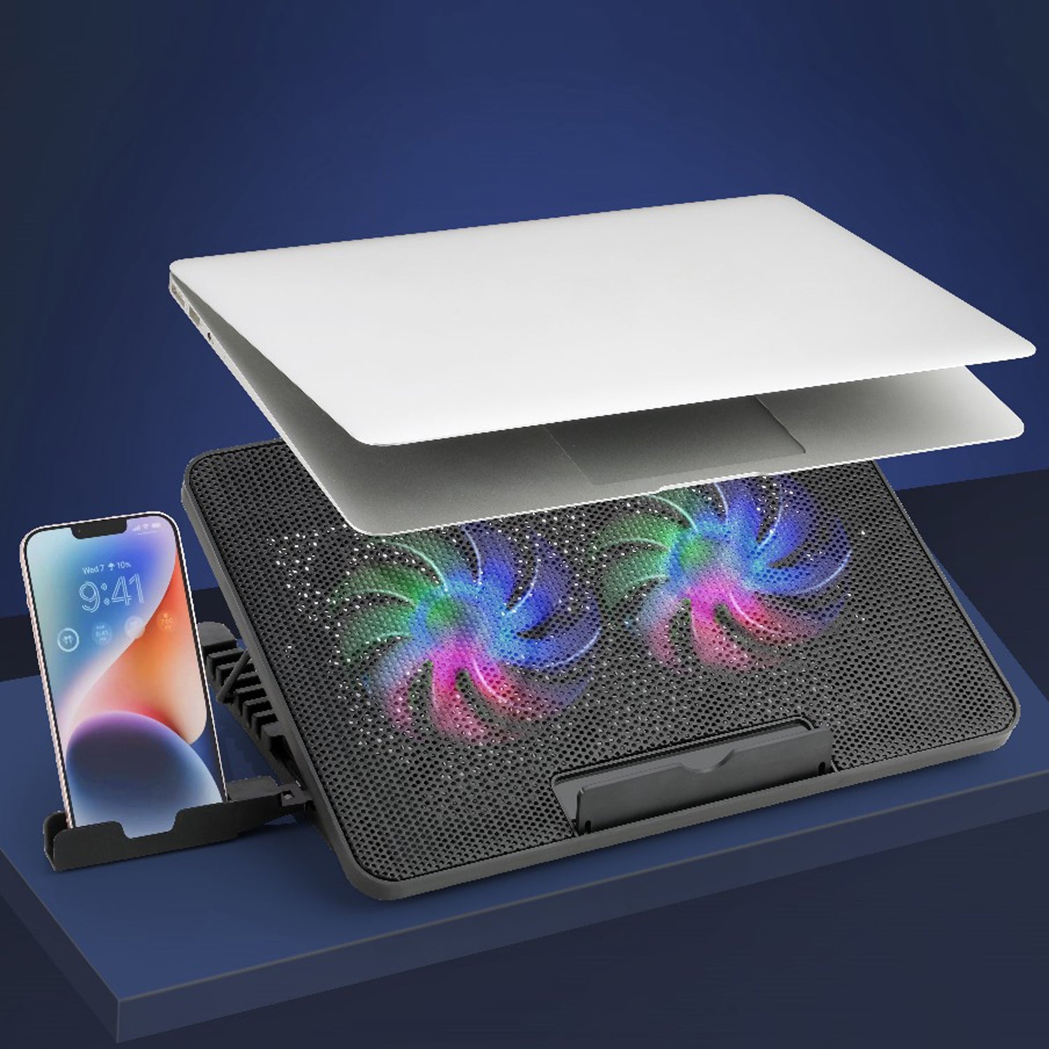 12809 Laptop Cooler Cooling Pad with 2 Quiet Led Fans, Dual USB Ports, Portable Ultra Slim USB Powered 7 Heights Adjustable Laptop Stand for Gaming Laptop 12809 Laptop Cooler Cooling Pad with 2 Quiet Led Fans, Dual USB Ports, Portable Ultra Slim USB Powered 7 Heights Adjustable Laptop Stand for Gaming Laptop